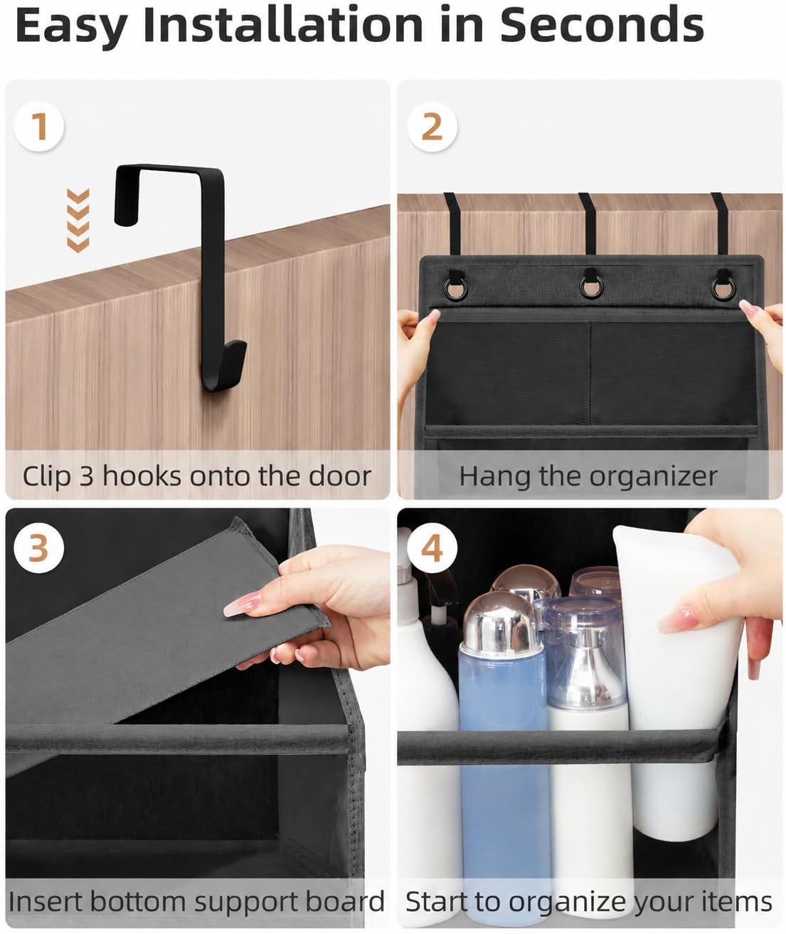 Over the Door Organizer 6-Shelf Closet Hanging Storage with 14 Mesh Pockets, 66lbs Capacity Clear Deep Pockets Behind Door Storage for Nursery, Bathroom, Bedroom, 1 Pack Oat Beige