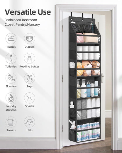 Over the Door Organizer 6-Shelf Closet Hanging Storage with 14 Mesh Pockets, 66lbs Capacity Clear Deep Pockets Behind Door Storage for Nursery, Bathroom, Bedroom, 1 Pack Oat Beige