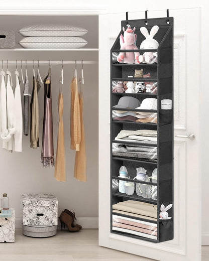 Over the Door Organizer 6-Shelf Closet Hanging Storage with 14 Mesh Pockets, 66lbs Capacity Clear Deep Pockets Behind Door Storage for Nursery, Bathroom, Bedroom, 1 Pack Oat Beige