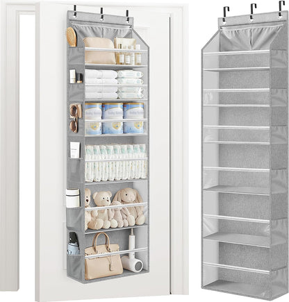 Over the Door Organizer 6-Shelf Closet Hanging Storage with 14 Mesh Pockets, 66lbs Capacity Clear Deep Pockets Behind Door Storage for Nursery, Bathroom, Bedroom, 1 Pack Oat Beige