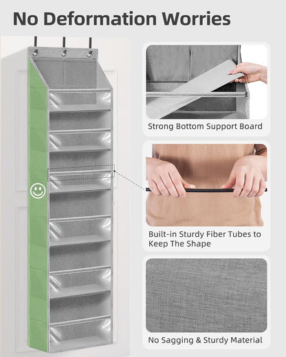 Over the Door Organizer 6-Shelf Closet Hanging Storage with 14 Mesh Pockets, 66lbs Capacity Clear Deep Pockets Behind Door Storage for Nursery, Bathroom, Bedroom, 1 Pack Oat Beige