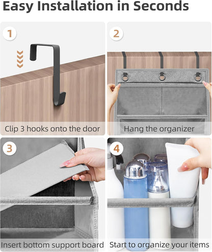 Over the Door Organizer 6-Shelf Closet Hanging Storage with 14 Mesh Pockets, 66lbs Capacity Clear Deep Pockets Behind Door Storage for Nursery, Bathroom, Bedroom, 1 Pack Oat Beige
