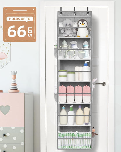 Over the Door Organizer 6-Shelf Closet Hanging Storage with 14 Mesh Pockets, 66lbs Capacity Clear Deep Pockets Behind Door Storage for Nursery, Bathroom, Bedroom, 1 Pack Oat Beige