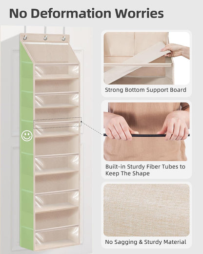Over the Door Organizer 6-Shelf Closet Hanging Storage with 14 Mesh Pockets, 66lbs Capacity Clear Deep Pockets Behind Door Storage for Nursery, Bathroom, Bedroom, 1 Pack Oat Beige