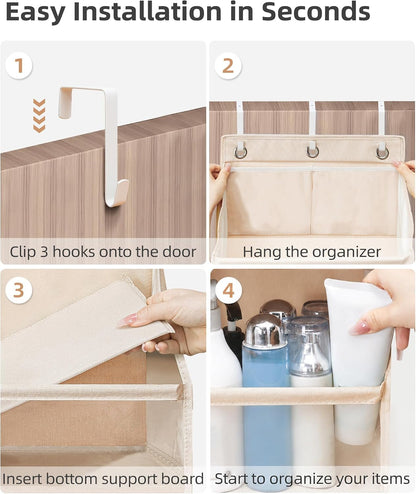 Over the Door Organizer 6-Shelf Closet Hanging Storage with 14 Mesh Pockets, 66lbs Capacity Clear Deep Pockets Behind Door Storage for Nursery, Bathroom, Bedroom, 1 Pack Oat Beige