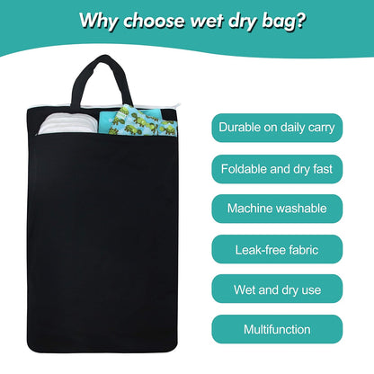 Large Reusable Hanging Wet Dry Cloth Diaper Bag (Black)