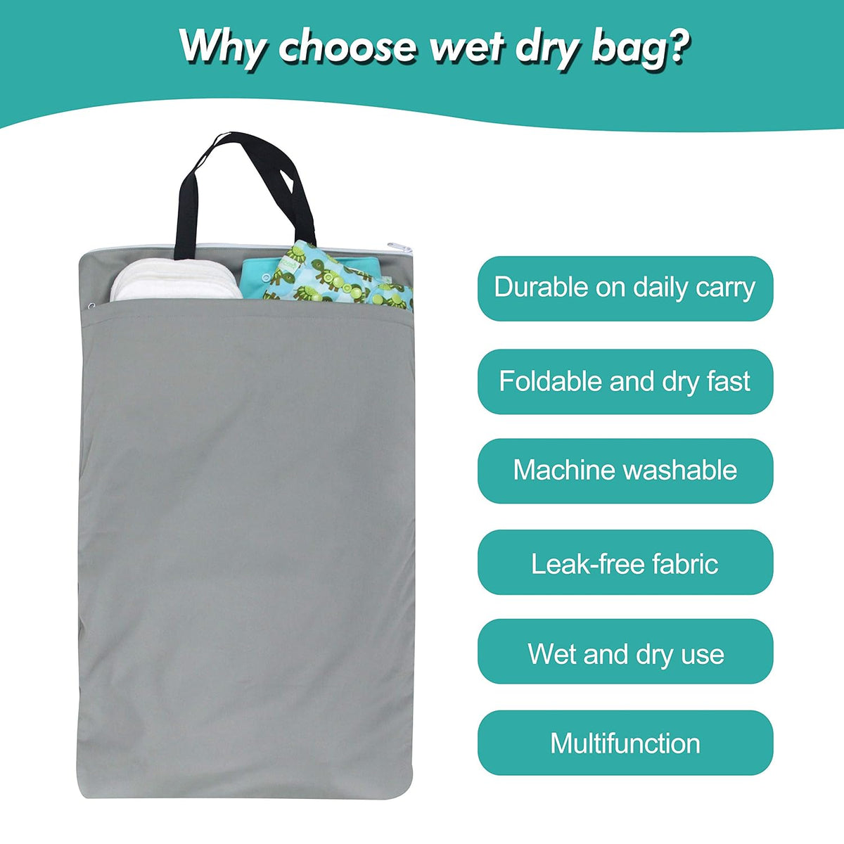 Large Reusable Hanging Wet Dry Cloth Diaper Bag (Black)