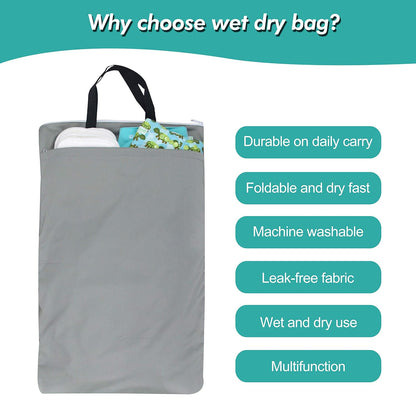 Large Reusable Hanging Wet Dry Cloth Diaper Bag (Black)