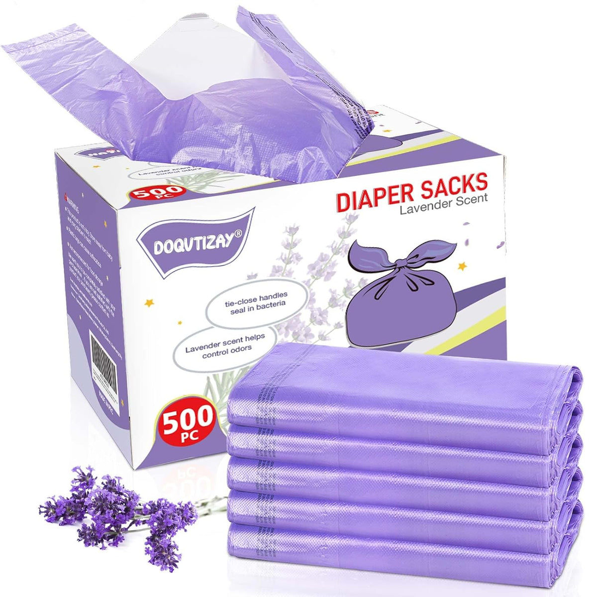 Baby Disposable Diaper Bags 500 Count Easy-To-Tie Diaper Sacks Enhanced Odor Control with Lemon Scent for Diaper Disposal or Pet Waste