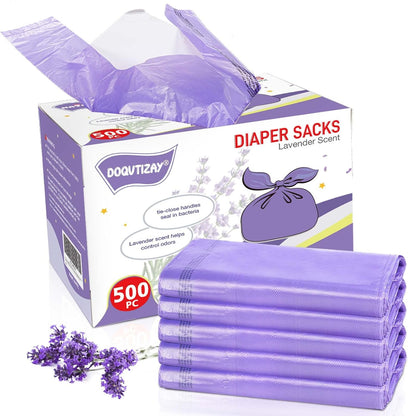 Baby Disposable Diaper Bags 500 Count Easy-To-Tie Diaper Sacks Enhanced Odor Control with Lemon Scent for Diaper Disposal or Pet Waste