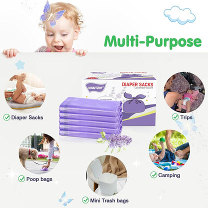 Baby Disposable Diaper Bags 500 Count Easy-To-Tie Diaper Sacks Enhanced Odor Control with Lemon Scent for Diaper Disposal or Pet Waste