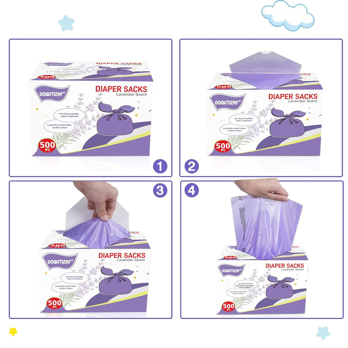 Baby Disposable Diaper Bags 500 Count Easy-To-Tie Diaper Sacks Enhanced Odor Control with Lemon Scent for Diaper Disposal or Pet Waste