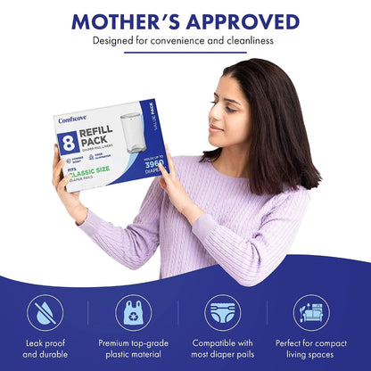 Refills Compatible with DEKOR CLASSIC Diaper Pails | 8 Pack | Extra Thick Diaper Pail Refill Liners | Fresh Scent | Easy to Replace and Dispose of Diaper Bag | Odorless Baby Diapers Disposal