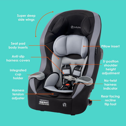 Trooper™ Slim 3-in-1 Convertible Car Seat, Dash Black – Slim Fit, 3-in-1 Growth Modes, Lightweight Design, Adjustable Comfort Padding