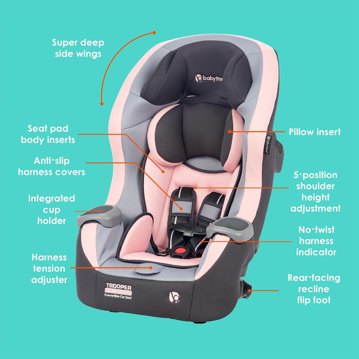 Trooper™ Slim 3-in-1 Convertible Car Seat, Dash Black – Slim Fit, 3-in-1 Growth Modes, Lightweight Design, Adjustable Comfort Padding
