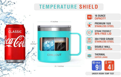 Stainless Steel 20 oz Vacuum Insulated Coffee Mug with Handle and Lid, Large Thermal Camping Coffee Mug Cup with Durable Sliding Lid for Men & Women, Keeps your Beverages Hot/Cold