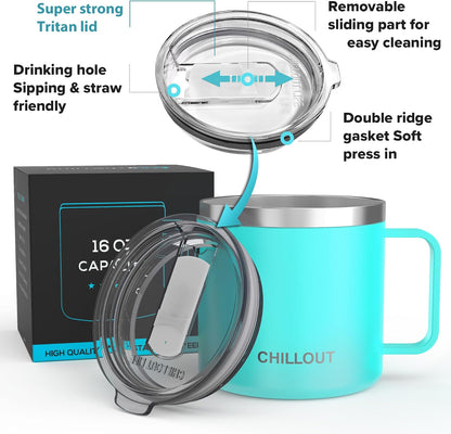 Stainless Steel 20 oz Vacuum Insulated Coffee Mug with Handle and Lid, Large Thermal Camping Coffee Mug Cup with Durable Sliding Lid for Men & Women, Keeps your Beverages Hot/Cold