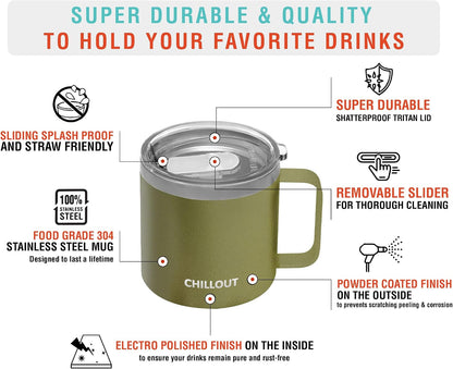 Stainless Steel 20 oz Vacuum Insulated Coffee Mug with Handle and Lid, Large Thermal Camping Coffee Mug Cup with Durable Sliding Lid for Men & Women, Keeps your Beverages Hot/Cold