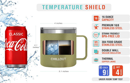 Stainless Steel 20 oz Vacuum Insulated Coffee Mug with Handle and Lid, Large Thermal Camping Coffee Mug Cup with Durable Sliding Lid for Men & Women, Keeps your Beverages Hot/Cold