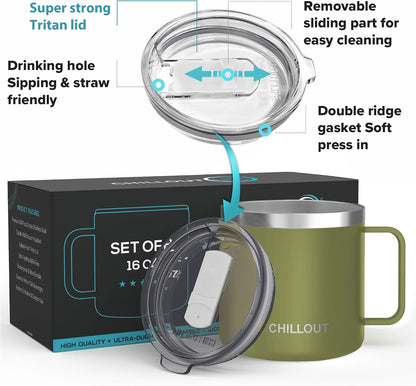 Stainless Steel 20 oz Vacuum Insulated Coffee Mug with Handle and Lid, Large Thermal Camping Coffee Mug Cup with Durable Sliding Lid for Men & Women, Keeps your Beverages Hot/Cold