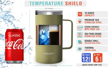 Stainless Steel 20 oz Vacuum Insulated Coffee Mug with Handle and Lid, Large Thermal Camping Coffee Mug Cup with Durable Sliding Lid for Men & Women, Keeps your Beverages Hot/Cold