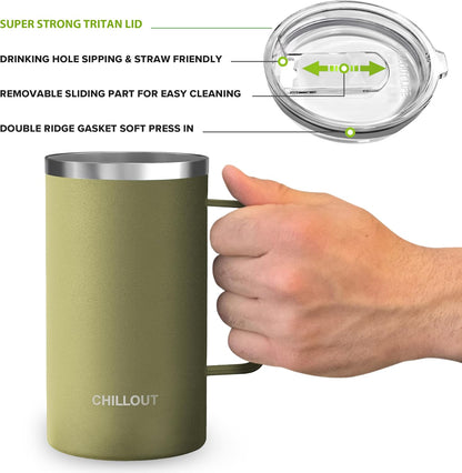 Stainless Steel 20 oz Vacuum Insulated Coffee Mug with Handle and Lid, Large Thermal Camping Coffee Mug Cup with Durable Sliding Lid for Men & Women, Keeps your Beverages Hot/Cold