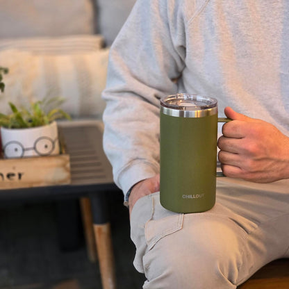 Stainless Steel 20 oz Vacuum Insulated Coffee Mug with Handle and Lid, Large Thermal Camping Coffee Mug Cup with Durable Sliding Lid for Men & Women, Keeps your Beverages Hot/Cold