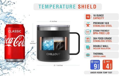 Stainless Steel 20 oz Vacuum Insulated Coffee Mug with Handle and Lid, Large Thermal Camping Coffee Mug Cup with Durable Sliding Lid for Men & Women, Keeps your Beverages Hot/Cold