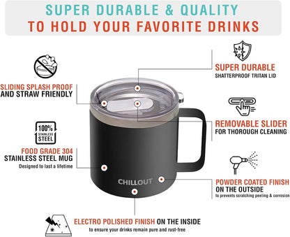 Stainless Steel 20 oz Vacuum Insulated Coffee Mug with Handle and Lid, Large Thermal Camping Coffee Mug Cup with Durable Sliding Lid for Men & Women, Keeps your Beverages Hot/Cold