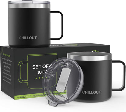 Stainless Steel 20 oz Vacuum Insulated Coffee Mug with Handle and Lid, Large Thermal Camping Coffee Mug Cup with Durable Sliding Lid for Men & Women, Keeps your Beverages Hot/Cold