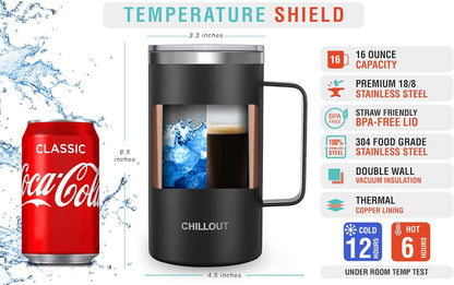 Stainless Steel 20 oz Vacuum Insulated Coffee Mug with Handle and Lid, Large Thermal Camping Coffee Mug Cup with Durable Sliding Lid for Men & Women, Keeps your Beverages Hot/Cold