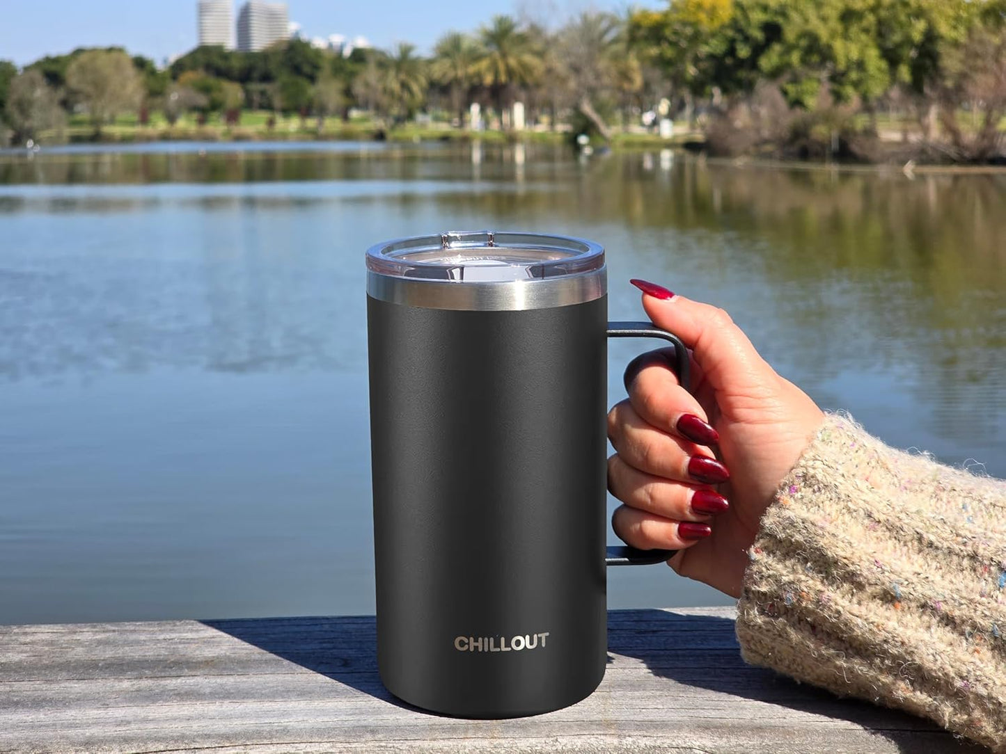 Stainless Steel 20 oz Vacuum Insulated Coffee Mug with Handle and Lid, Large Thermal Camping Coffee Mug Cup with Durable Sliding Lid for Men & Women, Keeps your Beverages Hot/Cold