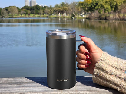 Stainless Steel 20 oz Vacuum Insulated Coffee Mug with Handle and Lid, Large Thermal Camping Coffee Mug Cup with Durable Sliding Lid for Men & Women, Keeps your Beverages Hot/Cold