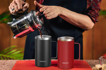 Stainless Steel 20 oz Vacuum Insulated Coffee Mug with Handle and Lid, Large Thermal Camping Coffee Mug Cup with Durable Sliding Lid for Men & Women, Keeps your Beverages Hot/Cold