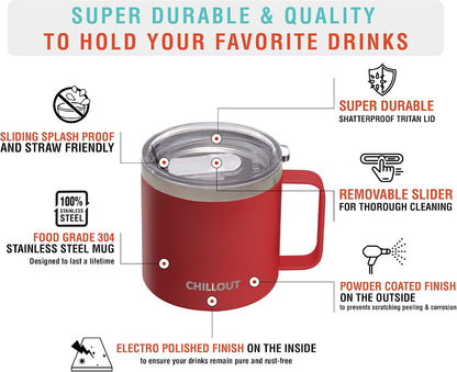 Stainless Steel 20 oz Vacuum Insulated Coffee Mug with Handle and Lid, Large Thermal Camping Coffee Mug Cup with Durable Sliding Lid for Men & Women, Keeps your Beverages Hot/Cold
