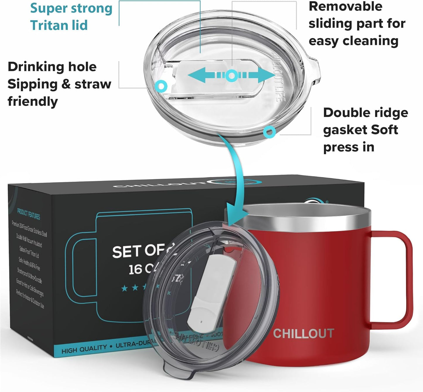 Stainless Steel 20 oz Vacuum Insulated Coffee Mug with Handle and Lid, Large Thermal Camping Coffee Mug Cup with Durable Sliding Lid for Men & Women, Keeps your Beverages Hot/Cold
