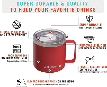 Stainless Steel 20 oz Vacuum Insulated Coffee Mug with Handle and Lid, Large Thermal Camping Coffee Mug Cup with Durable Sliding Lid for Men & Women, Keeps your Beverages Hot/Cold