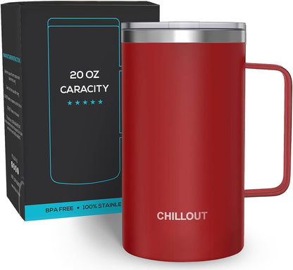 Stainless Steel 20 oz Vacuum Insulated Coffee Mug with Handle and Lid, Large Thermal Camping Coffee Mug Cup with Durable Sliding Lid for Men & Women, Keeps your Beverages Hot/Cold