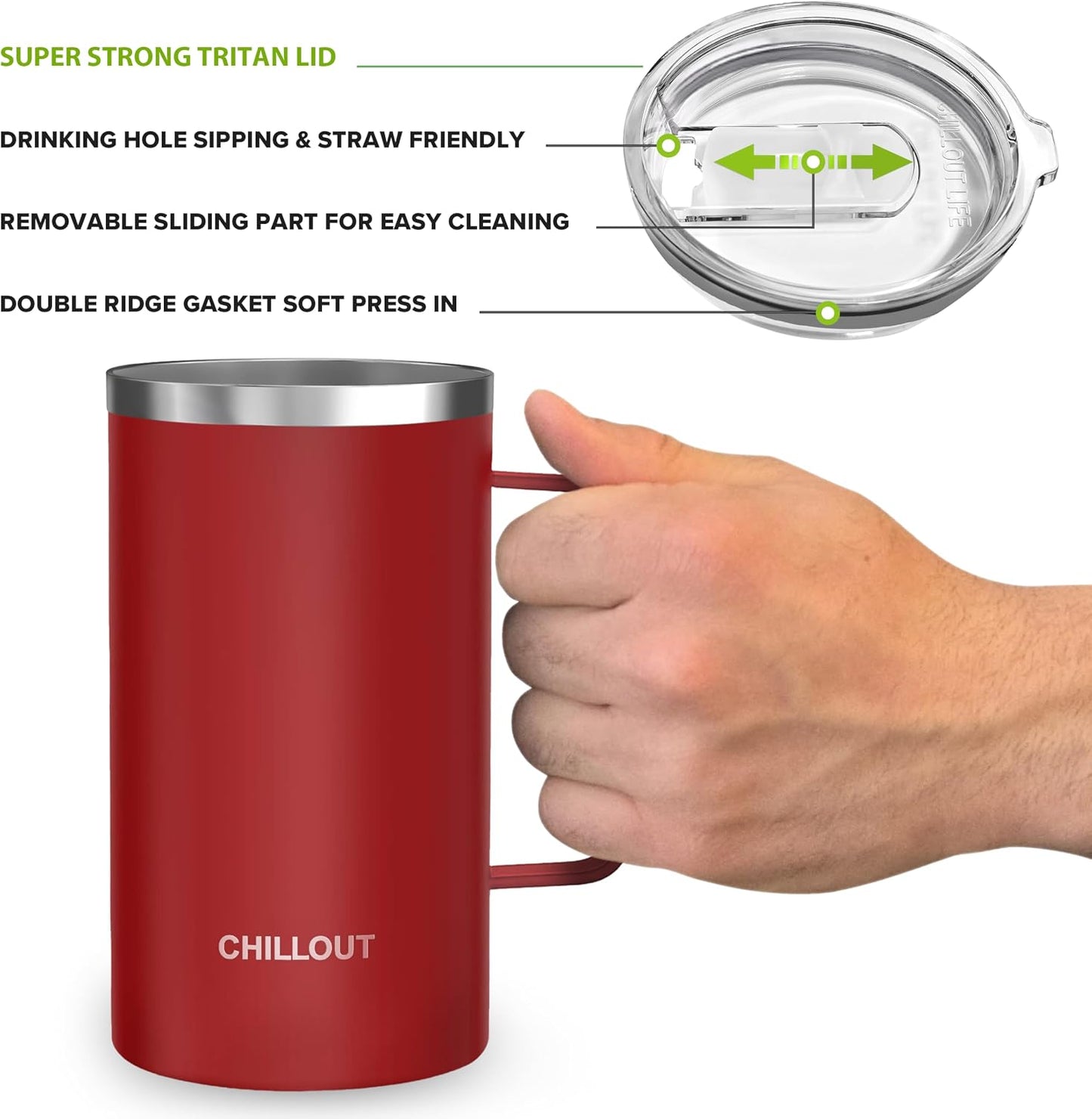 Stainless Steel 20 oz Vacuum Insulated Coffee Mug with Handle and Lid, Large Thermal Camping Coffee Mug Cup with Durable Sliding Lid for Men & Women, Keeps your Beverages Hot/Cold