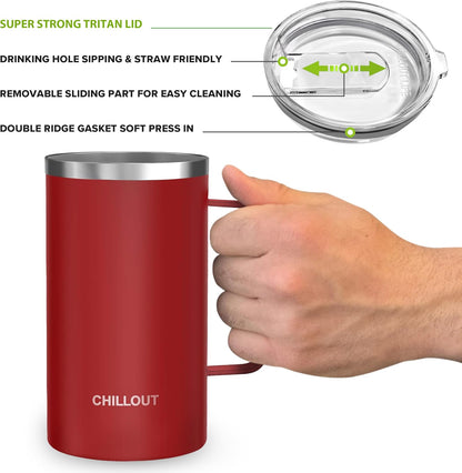 Stainless Steel 20 oz Vacuum Insulated Coffee Mug with Handle and Lid, Large Thermal Camping Coffee Mug Cup with Durable Sliding Lid for Men & Women, Keeps your Beverages Hot/Cold