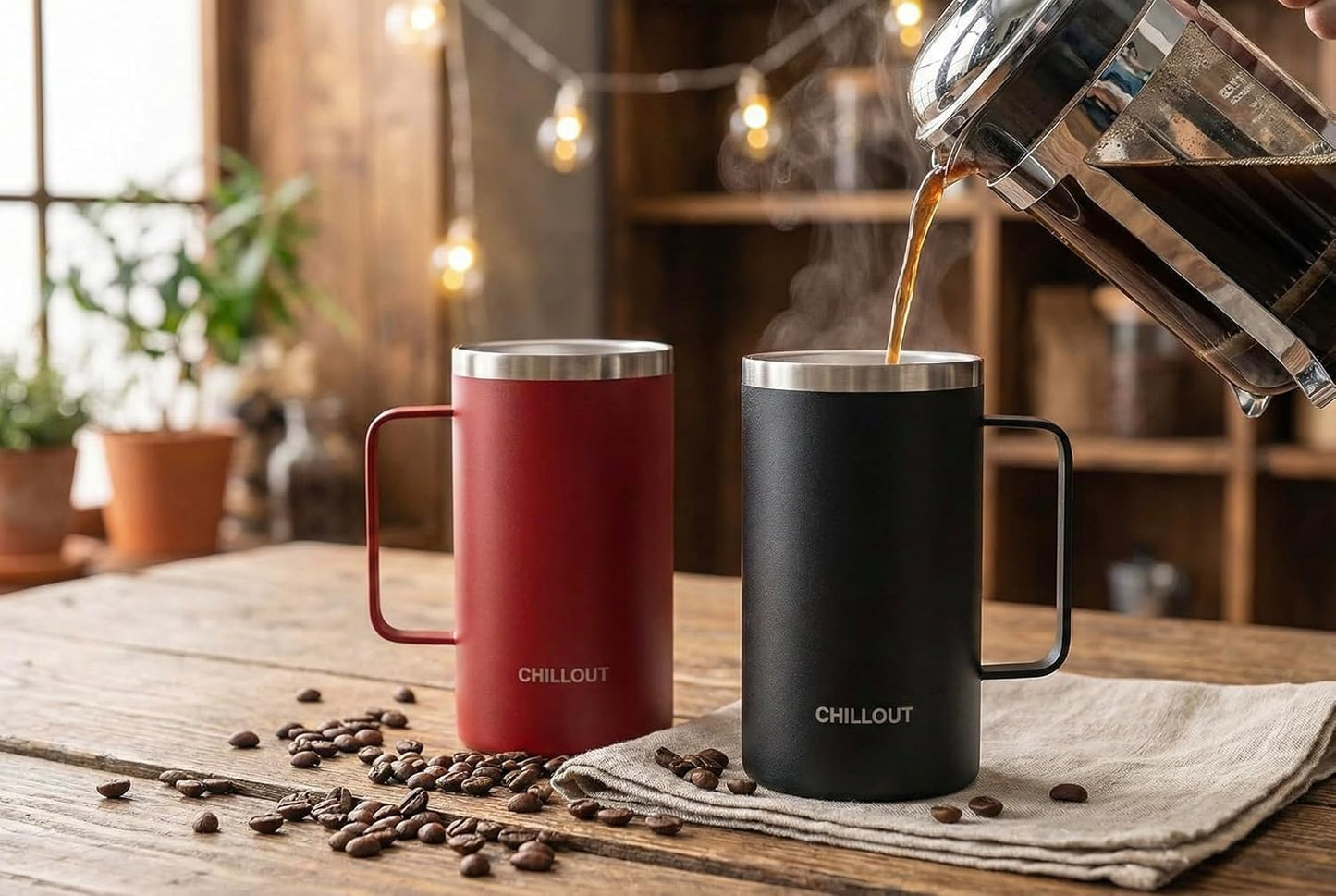 Stainless Steel 20 oz Vacuum Insulated Coffee Mug with Handle and Lid, Large Thermal Camping Coffee Mug Cup with Durable Sliding Lid for Men & Women, Keeps your Beverages Hot/Cold