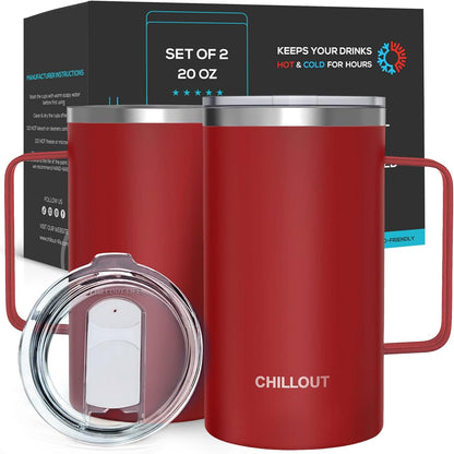 Stainless Steel 20 oz Vacuum Insulated Coffee Mug with Handle and Lid, Large Thermal Camping Coffee Mug Cup with Durable Sliding Lid for Men & Women, Keeps your Beverages Hot/Cold