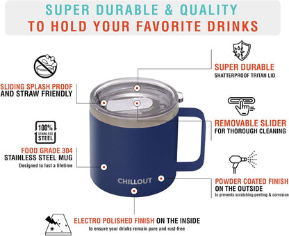 Stainless Steel 20 oz Vacuum Insulated Coffee Mug with Handle and Lid, Large Thermal Camping Coffee Mug Cup with Durable Sliding Lid for Men & Women, Keeps your Beverages Hot/Cold