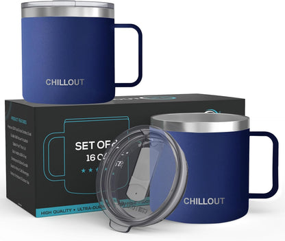 Stainless Steel 20 oz Vacuum Insulated Coffee Mug with Handle and Lid, Large Thermal Camping Coffee Mug Cup with Durable Sliding Lid for Men & Women, Keeps your Beverages Hot/Cold