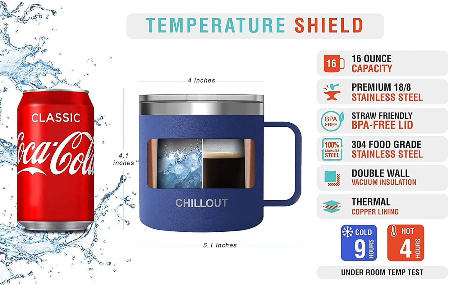 Stainless Steel 20 oz Vacuum Insulated Coffee Mug with Handle and Lid, Large Thermal Camping Coffee Mug Cup with Durable Sliding Lid for Men & Women, Keeps your Beverages Hot/Cold