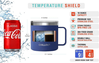 Stainless Steel 20 oz Vacuum Insulated Coffee Mug with Handle and Lid, Large Thermal Camping Coffee Mug Cup with Durable Sliding Lid for Men & Women, Keeps your Beverages Hot/Cold