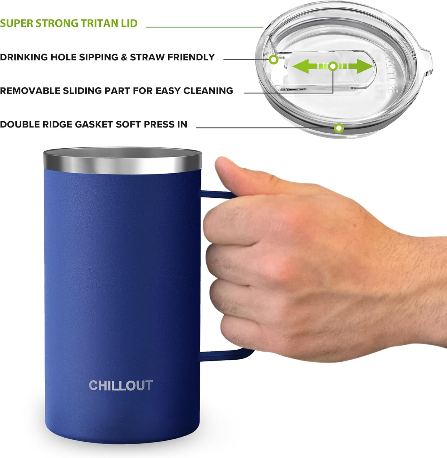 Stainless Steel 20 oz Vacuum Insulated Coffee Mug with Handle and Lid, Large Thermal Camping Coffee Mug Cup with Durable Sliding Lid for Men & Women, Keeps your Beverages Hot/Cold
