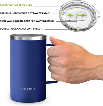 Stainless Steel 20 oz Vacuum Insulated Coffee Mug with Handle and Lid, Large Thermal Camping Coffee Mug Cup with Durable Sliding Lid for Men & Women, Keeps your Beverages Hot/Cold