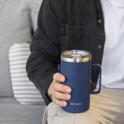 Stainless Steel 20 oz Vacuum Insulated Coffee Mug with Handle and Lid, Large Thermal Camping Coffee Mug Cup with Durable Sliding Lid for Men & Women, Keeps your Beverages Hot/Cold