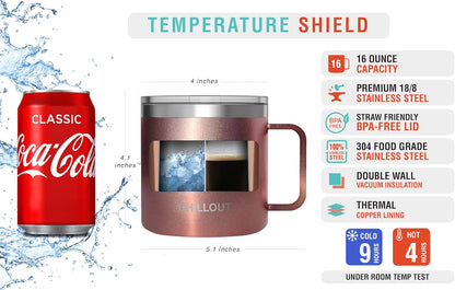 Stainless Steel 20 oz Vacuum Insulated Coffee Mug with Handle and Lid, Large Thermal Camping Coffee Mug Cup with Durable Sliding Lid for Men & Women, Keeps your Beverages Hot/Cold